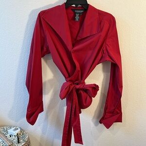 J Peterman Company women’s size 12 cotton shirt with a wrap tie at waist